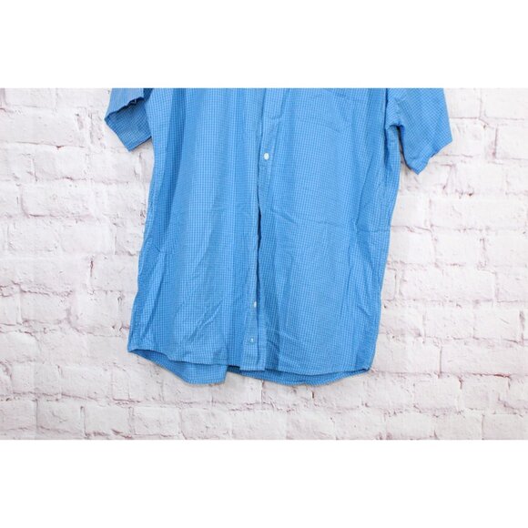 LL Bean Organic Cotton Seersucker Shirt Slightly Fitted Plaid Blue L Tall - Picture 3 of 11